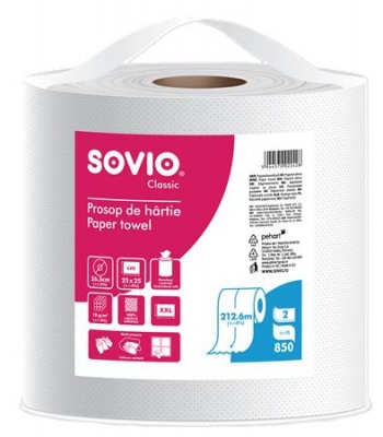 Törlőpapír, 100% cellulóz, tekercses, 212,6 m,  26,5 cm átmérő, 2 rétegű, SOVIO