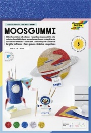 Moosgumi, öntapadó, csillámos, 20x29 cm, 5 lap, FOLIA "Basic", 5 különböző szín